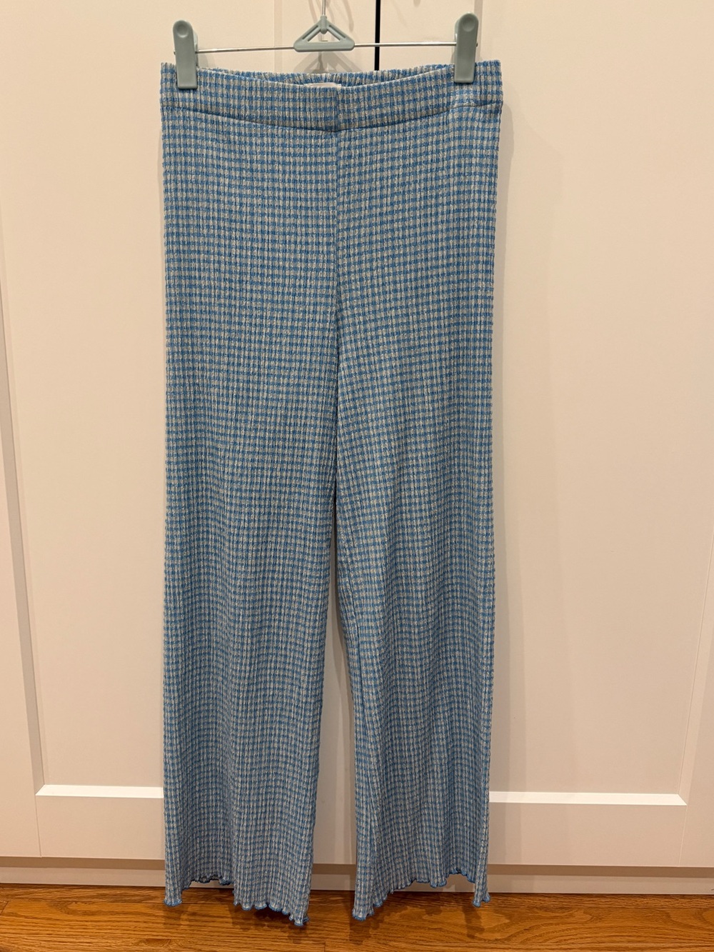 Wilfred Verona Seersucker Gingham Light Blue Green Pull On Pants